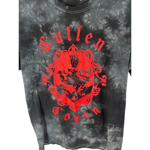 Twilight Cullen Coven Tie Dye T-shirt Movie Medium Gray Red Cotton Vampire Crest - Picture 4 of 6